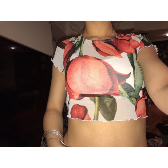 FASHION NOVA FLORAL SHEER CROP TOP - Picture 1 of 3